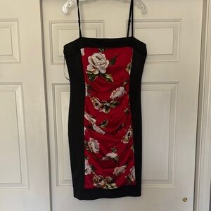Elegant Floral Red and Black Dress